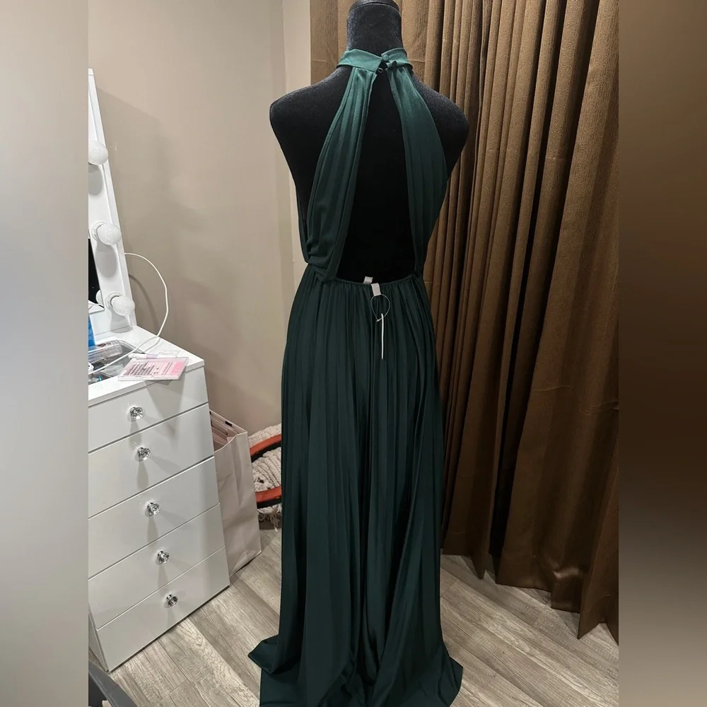 ASOS Forest Green Halter Pleated Maxi Dress - Picture 4 of 6